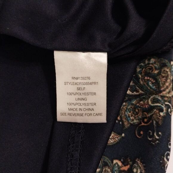 DR2 Paisley Shift Dress Women Size Medium Navy Blue Preppy Academia Boho - Picture 8 of 9